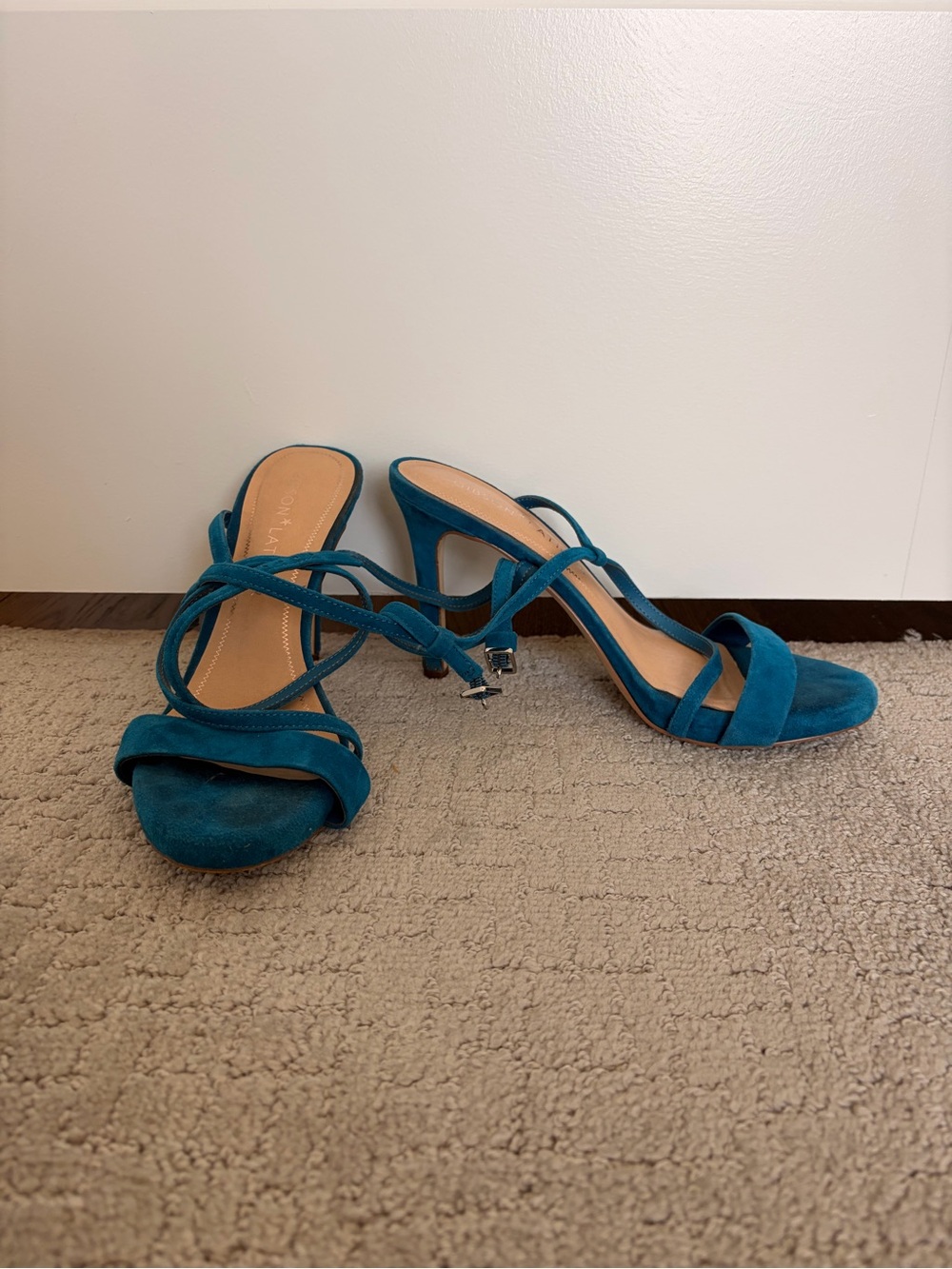 Gibson Latimer Teal Strappy Suede Heel Sandals